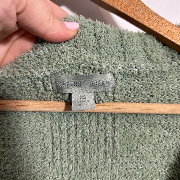 BAREFOOT DREAMS CozyTwist Short Sleeve Sweater Coat Shawl Collar XS Green - Picture 7 of 8